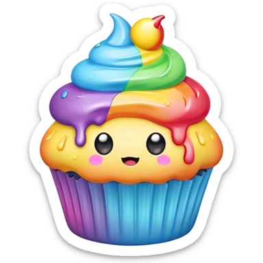 melted rainbow kawaii cupcake sticker