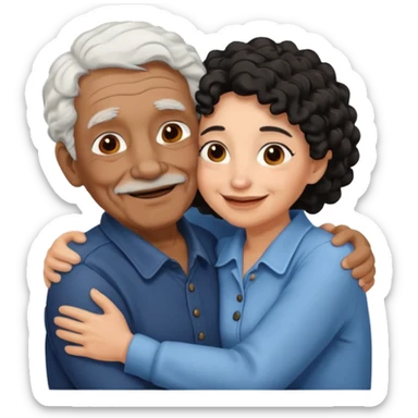 Old man hugging brown skin curly hair woman sticker