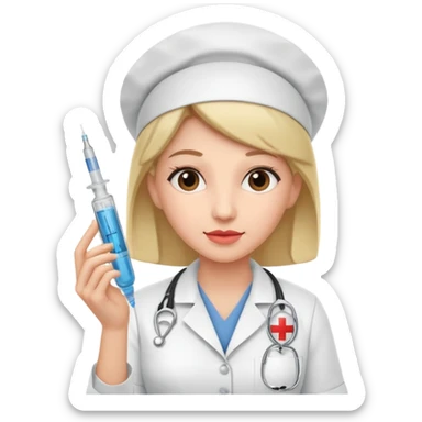 Nurse with syringe sticker