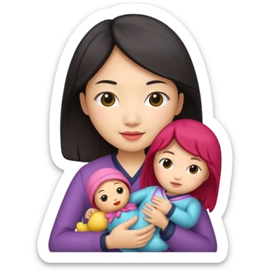 asian woman holding  doll sticker
