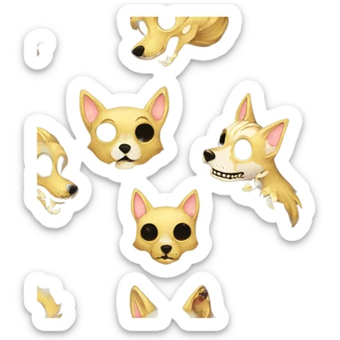 Black iridescent dog fox zombie skeleton gold mechanical nebula galaxy stars flowers fairy lights vintage sticker