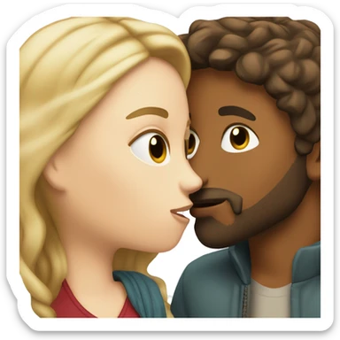 Brown haired boy with beard and blonde white girl kissing  sticker