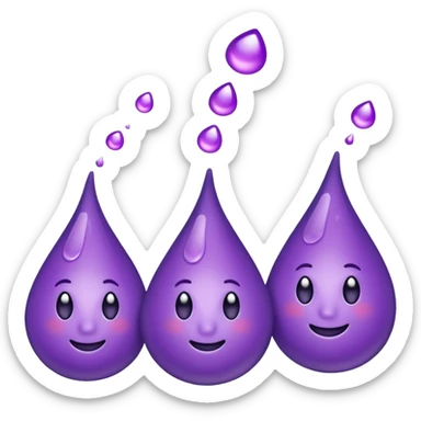 3 purple Drops with kool aids signature color, Juicy , no faces, just like the drops emoji 💦, just singular no extras, spraying left sticker