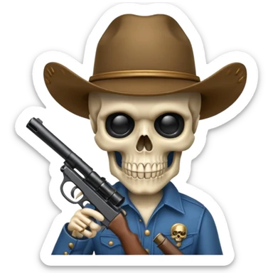 A skull with a vowboy hat and a gun whith a scope sighn on his eye and min holding the gun sticker