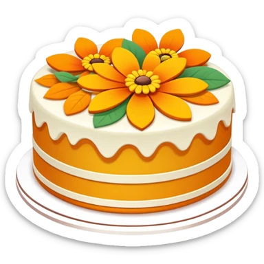 Double Ninth Festival Chongyang cake with layers and flower decorations, simplified emoji style with bold outlines and bright colors, cartoon style traditional autumn pastry sticker