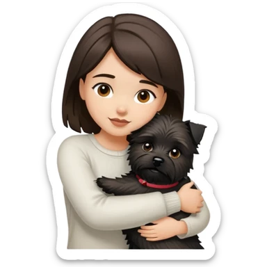 Brunette girl with black cairn terrier hugging sticker