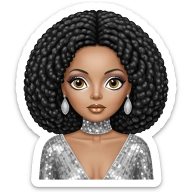 Diana Ross, black hair, silver outfit sticker