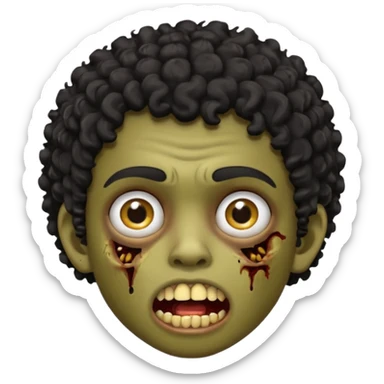 menino com cabelo cacheado preto e olhos marrons, com a boca lembrando a de um zumbi e com grills dourados 🧟 sticker