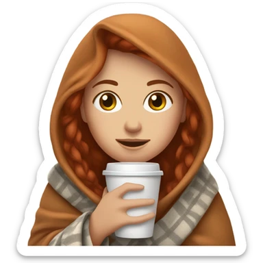 Red hair Girl drinking coffee, with a cozy blanket sticker