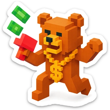 Russian grizzly bear with a rapper chain and money gun, in a dynamic pose sticker