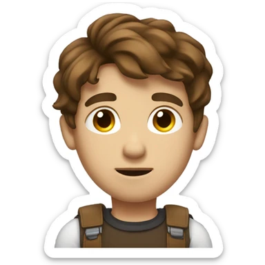 dizzy tech boy with brown hair, arms folded, side profile standing sticker