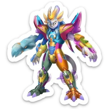 Shiny Colorful Futuristic Cyber-Vernid-Trico-Meloetta-Latias-Koraidon-Peppercat-Protogen-Pokémon-Digimon-Fakémon-fusion-hybrid-creature sticker