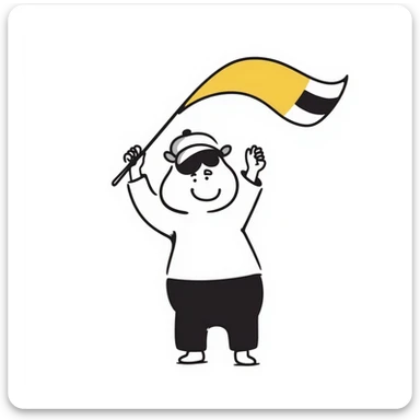 hippo holding a yellow flag wearing a baseball cap sticker
