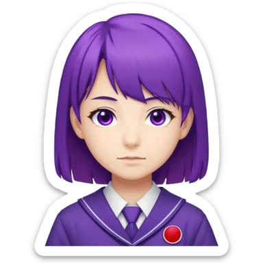 a high school student, student council president, purple hair, purple eyes, wearing a typical Japanese school uniform sticker