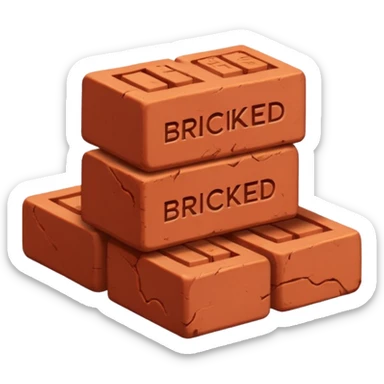 Two red bricks stacked on top of each other with the phrase “Bricked Up” them sticker