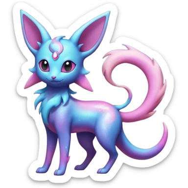 Shiny Iridescent Nebulae Espeon-Umbreon-Sylveon-Dragonair-Fakémon-hybrid-creature (full body)  with a galaxy-dust-flowing-gradient-tail sticker