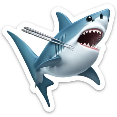 Shark holding tweezers sticker