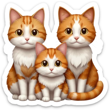 3 sibling cats all different natural colours; 1 is ginger and white, the next is brown tabby and white and the third is a calico sticker