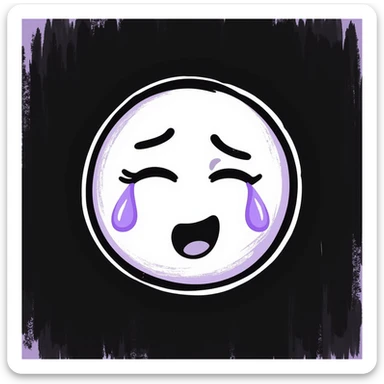 crying smiley face emoji, hand-drawn chalk style, soft lilac color palette, rough doodle-like texture, looks like pastel chalk on a dark surface, aesthetic and emotional, suitable for Telegram channel sticker