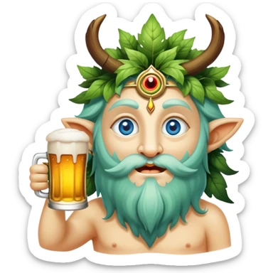 Magical forest spirit drinking beer with third eye sticker