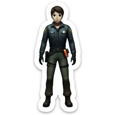 An icon featuring a dark, eerie atmosphere with a spooky environment, inspired by horror games like Resident Evil. The design includes ominous lighting, creepy shadows, and a silhouette of a character in distress. Transparent background enhances the chilling vibe of the scene. sticker
