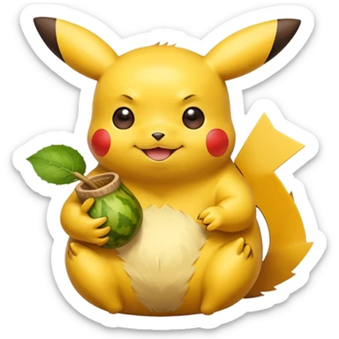 Cute happy Pikachu sipping from gourd Yerba mate from Argentina in hanD sticker