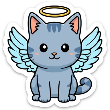 Blueish gray cat with angel wings sticker