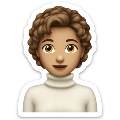 girl in white turtleneck sweater brown eyes and hair sticker
