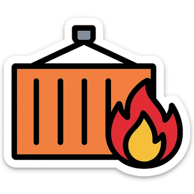 color outline icon of a shipping container on fire sticker