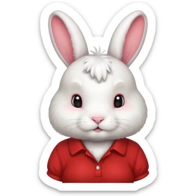 white large bunny, pet lover, red shirt, pony tail. sticker
