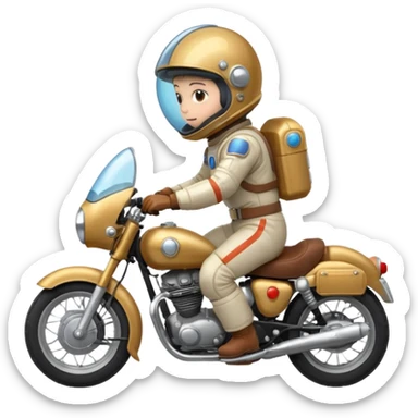 Motorita; en moto clasica con casco de el espacio sticker