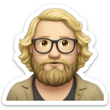 Chubby non binary Big lebowsky round glasses long blond hair chaotic res beard vaporizer sticker