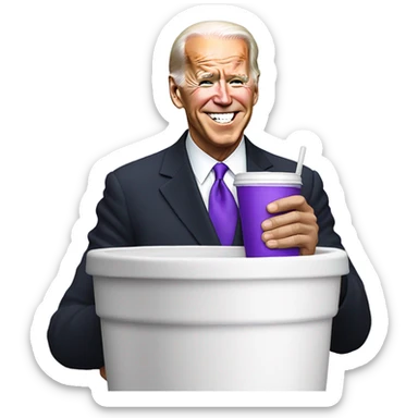 joe biden holding a purple drink in a white foam cup sticker