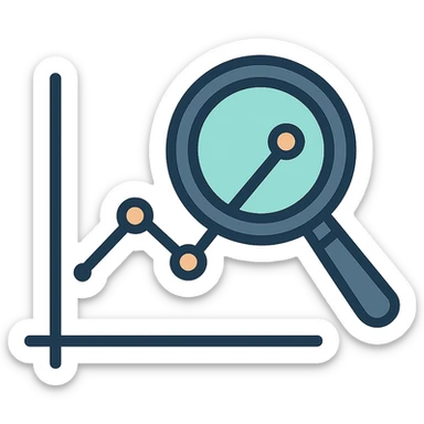 flat design style magnifying glass and graph sticker