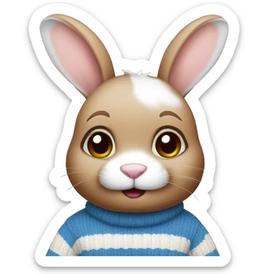 Cute rabbit with brown, blue, white stripe sweater sticker