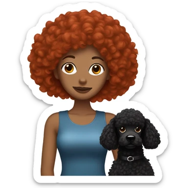Red head woman with black standard poodle sticker