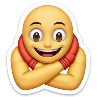 Make a regular emoji with a neck,strangling its self, with a big smile on his face, and bug eyes sticker