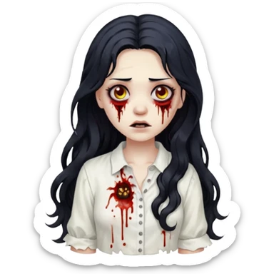 garota zumbi com cabelo preto ondulado longo blusa branca sticker