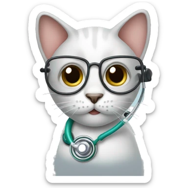 Cat with big eyes wearing stethoscope  sticker