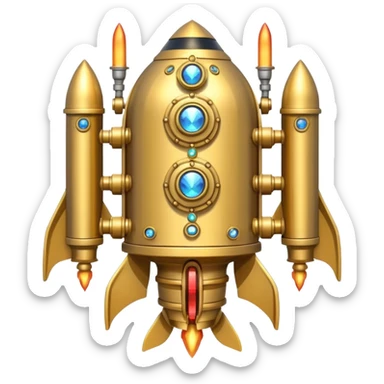 gold ancient wide jetpack with rocket projectiles on both sides, back view, no fire, with gemstone inlays sticker