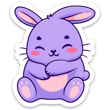 lilac bunny hugging knees while crying, soft emotional expression, cartoonish sticker style sticker