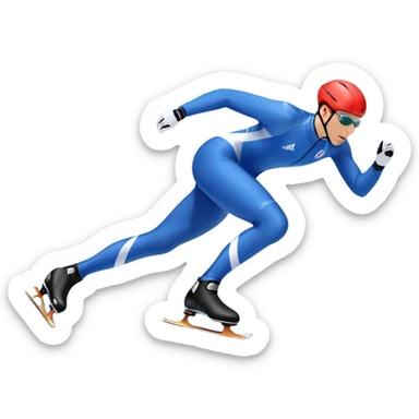 An icon showing a speed skater gliding on a professional oval ice track, captured in mid-motion with aerodynamic posture and sleek skates. The background features snowy mountains, flags, and a clear blue sky. Transparent background reflects the speed and elegance of the sport. sticker