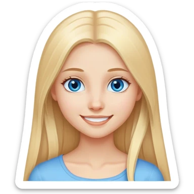 Straight long blonde hair and blue eyes girl sweet smile sticker