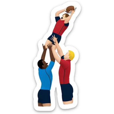 two rugby players lifting another player to catch a ball in a lineout sticker