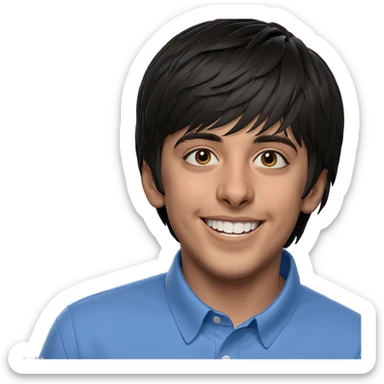 smiling boy in blue shirt sticker