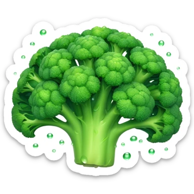 Cinematic lush green broccoli, detailed florets glistening with dewdrops, ultra-fresh and vibrant, soft glowing background, healthy and delicious. sticker
