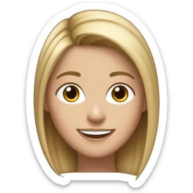 White girl with medium length brown hair with blonde highlights in denim smiles sticker