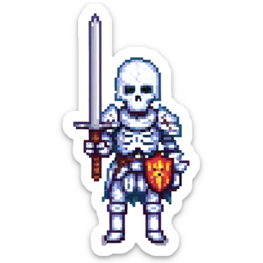 skeleton knight with a sword, pixel art style sticker