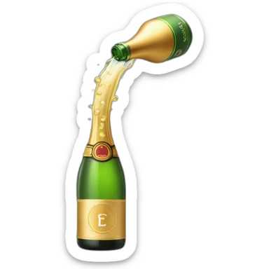 an open champagne wine bottle popping and dripping from the top with foam sticker