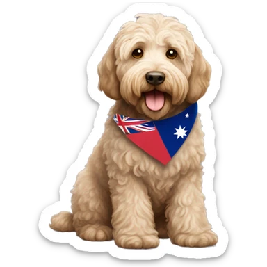 australian labradoodle that’s a little fat named bruce with a boston university flag sticker